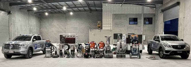 Epoxy Flooring Co utes and floor preparation equipment in a Sunshine Coast commercial factory
