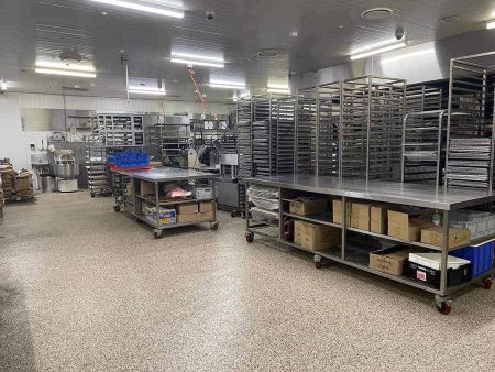 Large commercial bakery with epoxy flake flooring