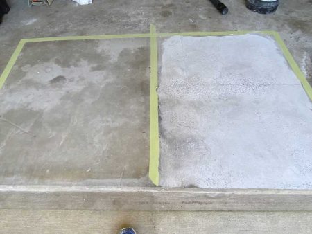 Acid wash versus concrete grinding test patches before epoxy flooring