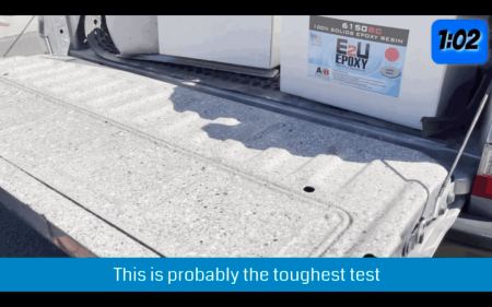 Epoxy flake coating on a ute tray as a toughness test