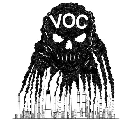 Illustration of VOC fumes forming a skull, about VOCs in epoxy floors