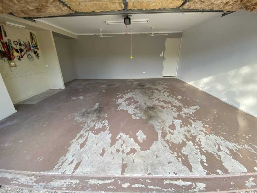Garage floor with a peeling coating