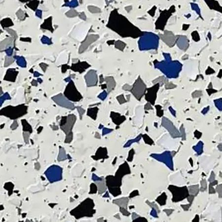 Partial flake epoxy floor with blue, black and grey flakes
