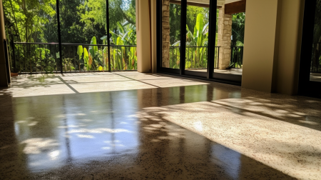 Sunlit patio with Tan Marble epoxy flake flooring